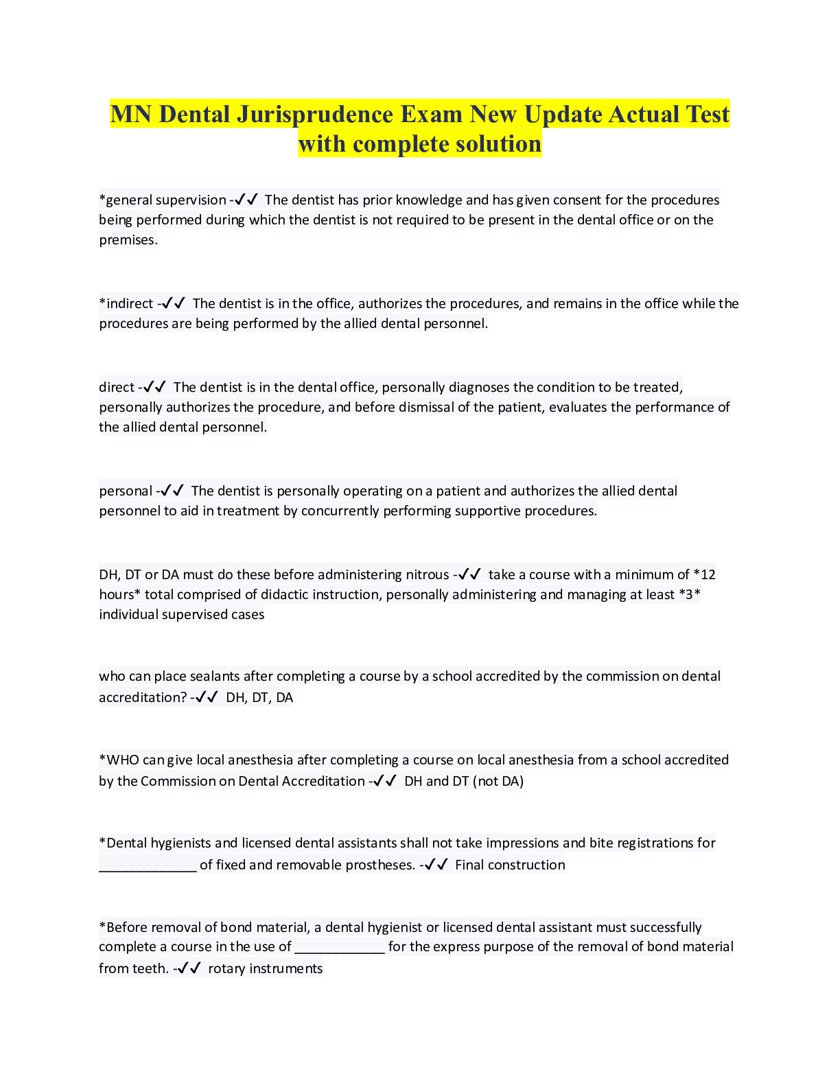 Preview image for MN Dental Jurisprudence Exam New Update Actual Test with complete solution